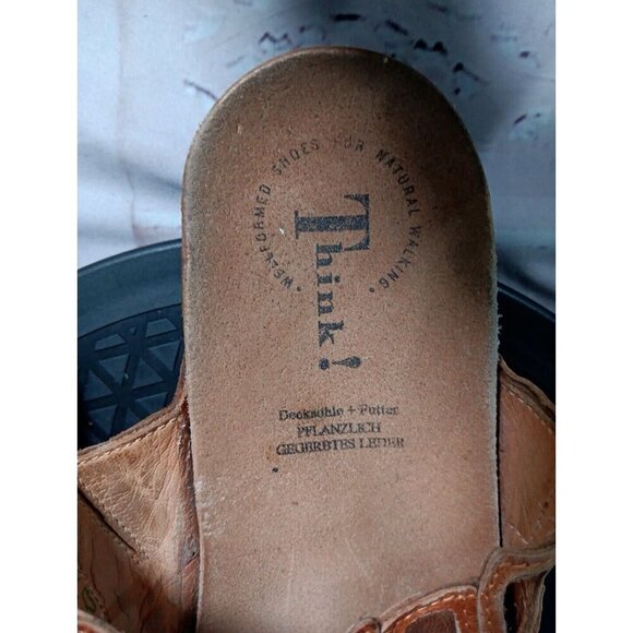 THINK Julia Womens Size 41 Thong Sandals Mosaic Geometric Slides Corkbed Leather - Picture 11 of 13